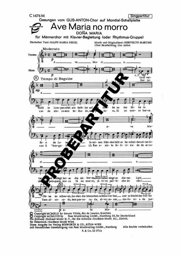 Ava Maria no morro  für Männerchor und Klavier  Chorpartitur