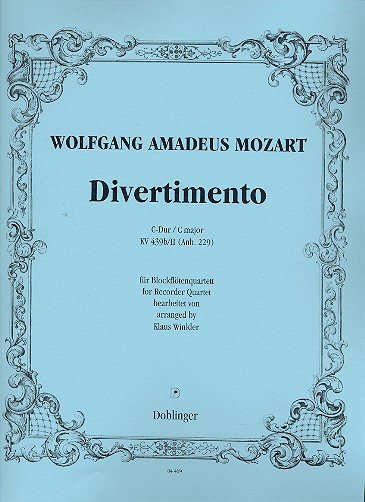 Divertimento C-Dur KV439b/II&nbsp;&nbsp;für 4 Blockflöten (SATB)&nbsp;&nbsp;Partitur