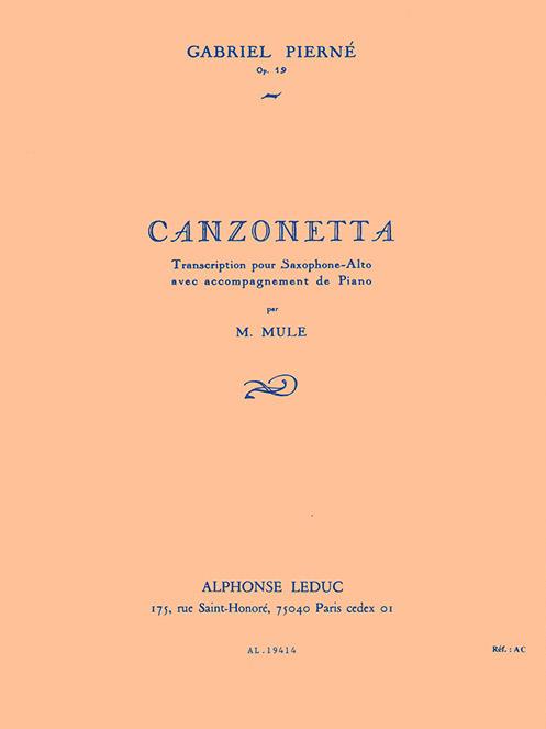 Canzonetta op.19 pour  saxophone alto et piano  