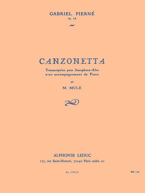 Canzonetta op.19 pour  saxophone alto et piano  