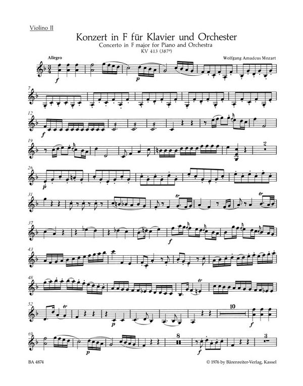 Konzert F-Dur KV413 für Klavier&nbsp;&nbsp;und Orchester&nbsp;&nbsp;Violine 2