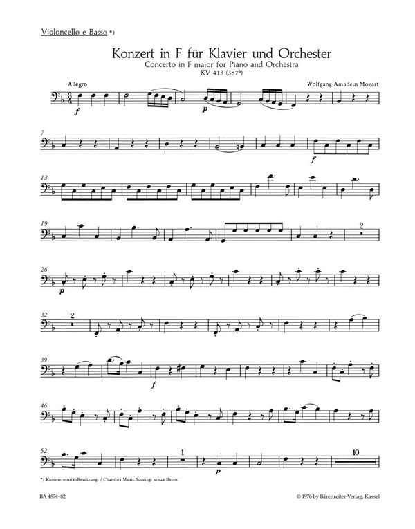 Konzert F-Dur KV413 für Klavier&nbsp;&nbsp;und Orchester&nbsp;&nbsp;Violoncello/Kontrabass