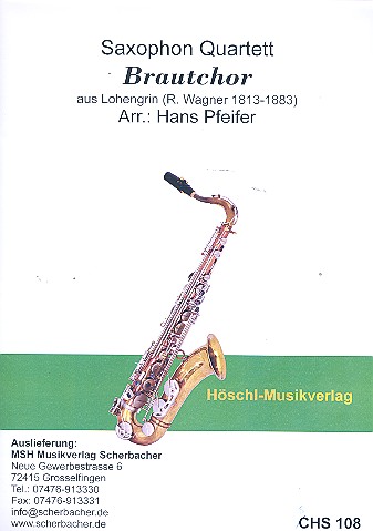 Brautchor aus Lohengrin für 4 Saxophone  (SATBar)  Partitur und Stimmen