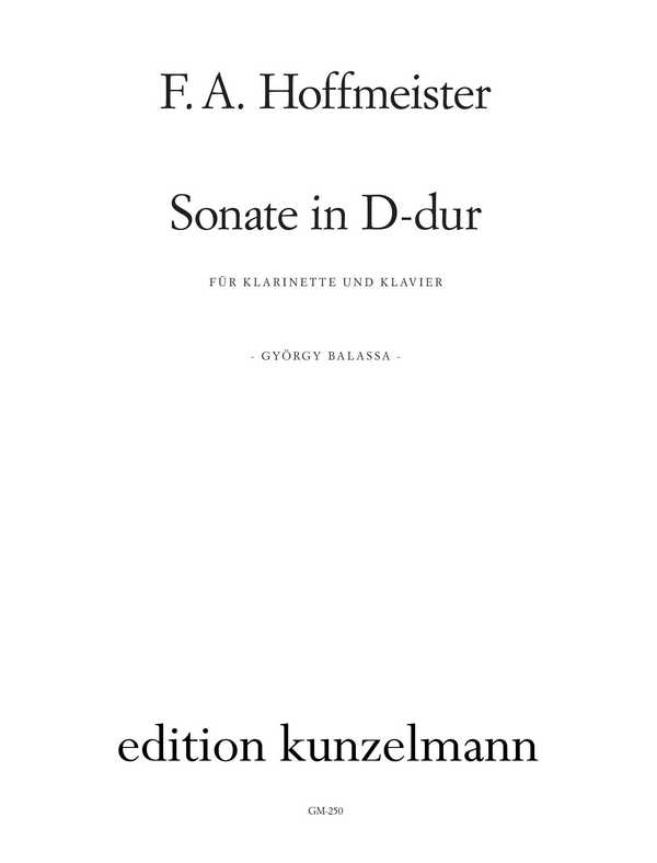 Sonate D-Dur&nbsp;&nbsp;für Klarinette und Klavier&nbsp;&nbsp;