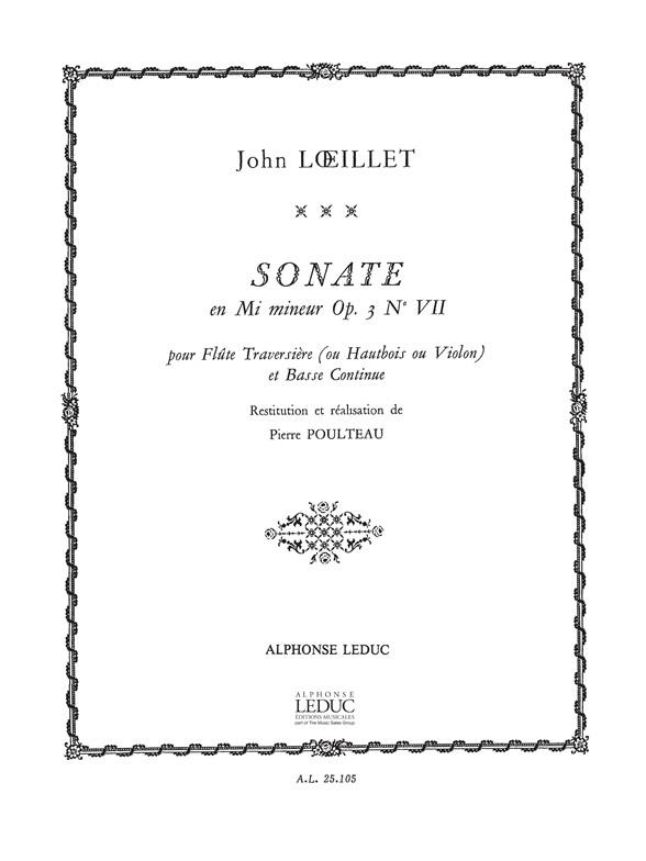 Sonate en mi mineur op.3,7 pour  flute traversière (hautbois/violon) et Bc  