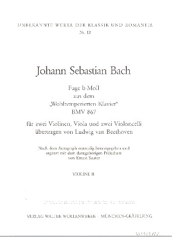 Fuge b-Moll BWV867 für 2 Violinen,&nbsp;&nbsp;Viola und 2 Violoncelli (Kb ad lib.)&nbsp;&nbsp;Violine 2