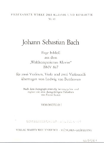 Fuge b-Moll BWV867 für 2 Violinen,&nbsp;&nbsp;Viola und 2 Violoncelli (Kb ad lib.)&nbsp;&nbsp;Violoncello 1