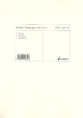 Sonata per archi&nbsp;&nbsp;für 2 Violinen, Violoncello und Kontrabass (solistisch oder chorisch)&nbsp;&nbsp;Stimmensatz - 5 Violinen I, 5 Violinen II, 3 Violoncelli, 2 Kontrabäss