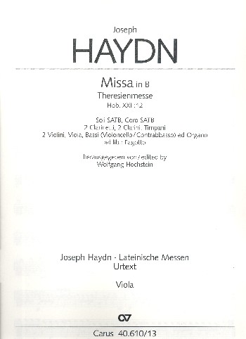 Theresienmesse B-Dur Hob.XXII:12&nbsp;&nbsp;für Soli, gem Chor und Orchester&nbsp;&nbsp;Viola