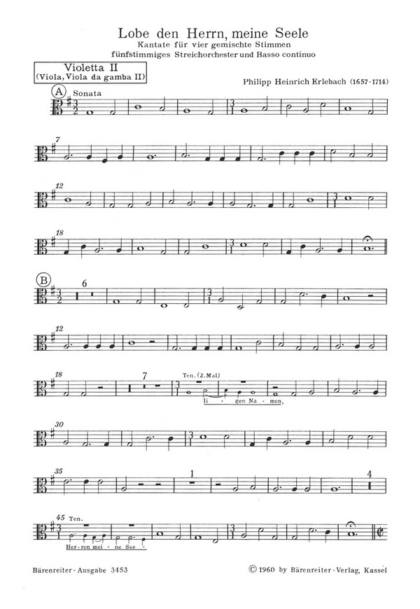 Lobe den Herrn meine Seele für  gem Chor, Streichorchester und Bc  Viola 2/Viola da gamba 2/Violetta 2