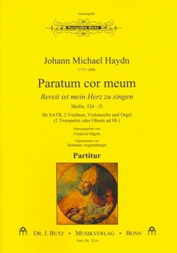 Paratum cor meum SheHa524  für gem Chor, 2 Violinen, Violoncello und Orgel (Bläser ad lib)  Partitur