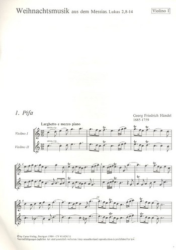 Weihnachtsmusik aus dem Messias&nbsp;&nbsp;für Soli, gem Chor und Orchester&nbsp;&nbsp;Violine 1