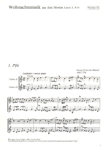 Weihnachtsmusik aus dem Messias&nbsp;&nbsp;für Soli, gem Chor und Orchester&nbsp;&nbsp;Violine 2