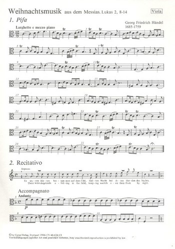 Weihnachtsmusik aus dem Messias&nbsp;&nbsp;für Soli, gem Chor und Orchester&nbsp;&nbsp;Viola