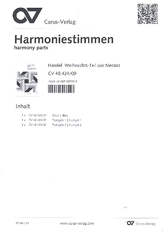 Weihnachtsmusik aus dem Messias&nbsp;&nbsp;für Soli, gem Chor und Orchester&nbsp;&nbsp;Harmoniestimmen