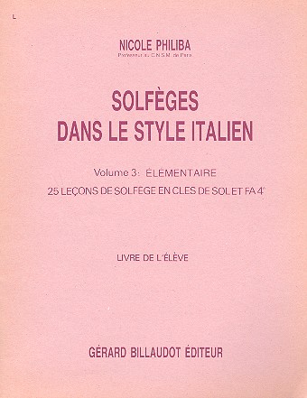 Solfèges dans le style Italien vol.3&nbsp;&nbsp;pour chant&nbsp;&nbsp;livre de l'élève