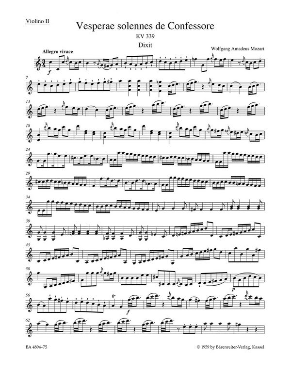 Vesperae solennes de Confessore KV339&nbsp;&nbsp;für Soli, Chor und Orchester&nbsp;&nbsp;Violine 2