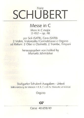 Messe C-Dur op.48 D452&nbsp;&nbsp;für Soli, Chor, Orchester und Orgel&nbsp;&nbsp;Orgel