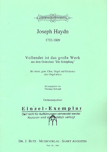 Vollendet ist das grosse Werk&nbsp;&nbsp;für gem Chor und Orchester (Orgel)&nbsp;&nbsp;Partitur