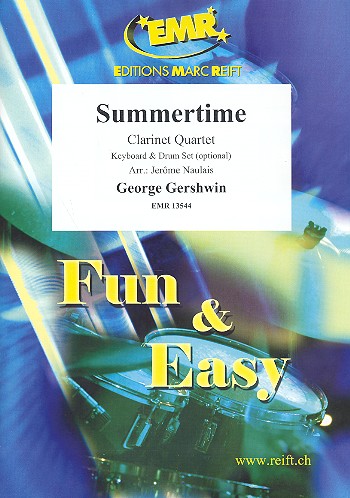 Summertime for 3 clarinets and bass clarinet&nbsp;&nbsp;(keyboard and drum set ad lib)&nbsp;&nbsp;score and parts