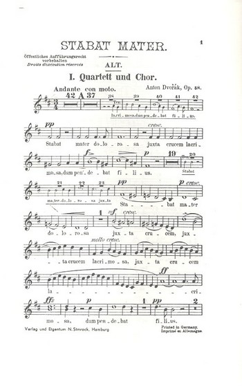 Stabat mater op.58&nbsp;&nbsp;für Soli, Chor und Orchester&nbsp;&nbsp;Alt