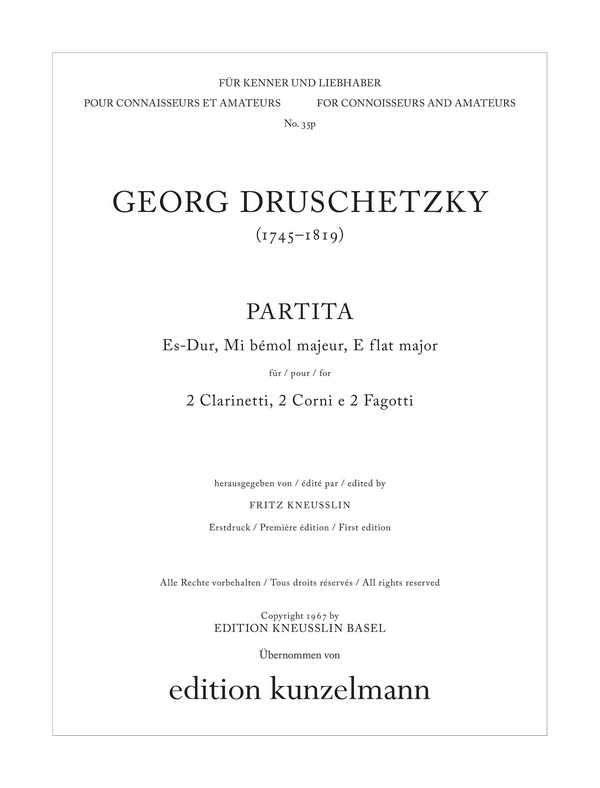 Partita Es-Dur  für 2 Klarinetten, 2 Hörner und 2 Fagotte  Partitur