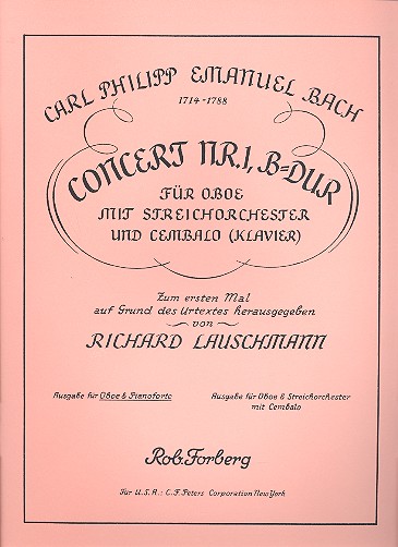 Konzert B-Dur für Oboe, Streichorchester  und Cembalo für Oboe und Klavier  