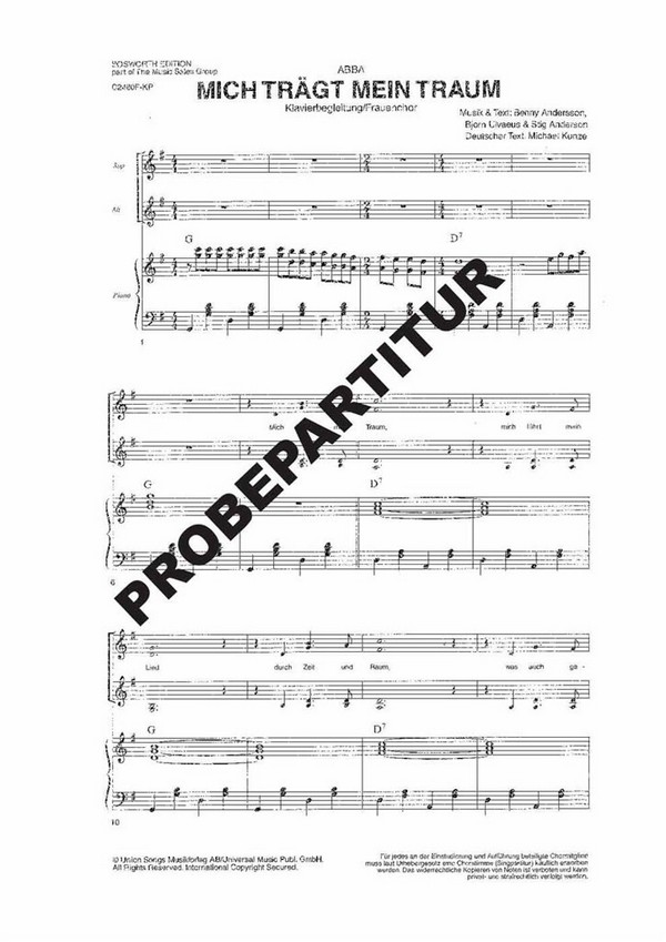 Mich trägt mein Traum  für Frauenchor und Klavier  Partitur (dt)