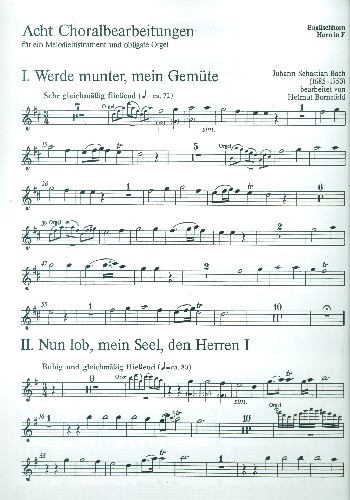 8 Choralvorspiele nach Kantatensätzen&nbsp;&nbsp;für Melodieinstrument und Orgel&nbsp;&nbsp;Englischhorn/Horn in F