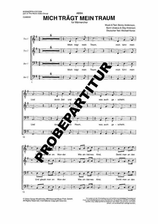 Mich trägt mein Traum  für Männerchor und Klavier  Chorpartitur