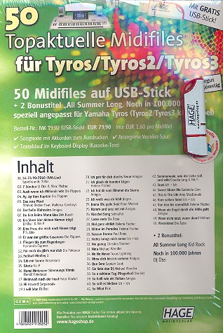 50 Topaktuelle Midifiles auf USB-Stick  für Tyros/ Tyros 2-3  