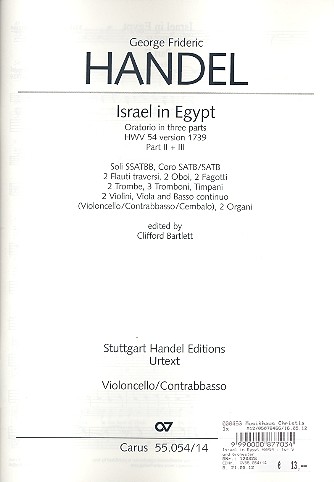 Israel in Egypt HWV54 für Soli, gem Chor&nbsp;&nbsp;und Orchester&nbsp;&nbsp;Violoncello / Kontrabass