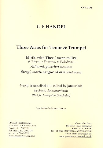 3 Arias for tenor, trumpet and instruments  vocal score  