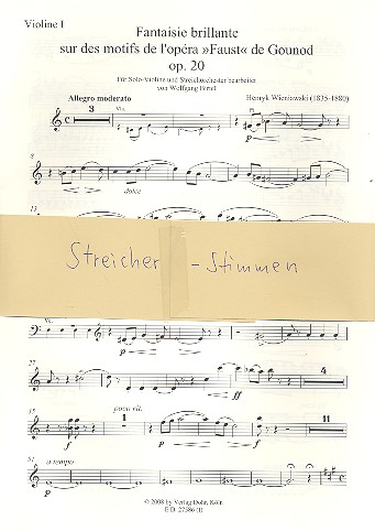 Fantasie brillante aus Faus op.20  für Violine und Streichorchester  Stimmset