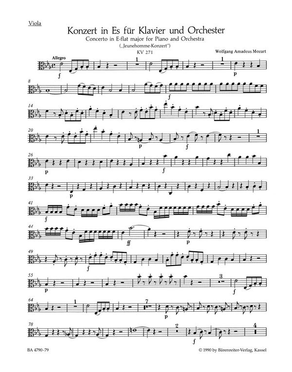 Konzert Es-Dur Nr.9 KV271&nbsp;&nbsp;für Klavier und Orchester&nbsp;&nbsp;Viola