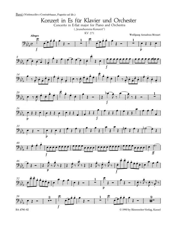 Konzert Es-Dur Nr.9 KV271&nbsp;&nbsp;für Klavier und Orchester&nbsp;&nbsp;Violoncello/Kontrabass/Fagott