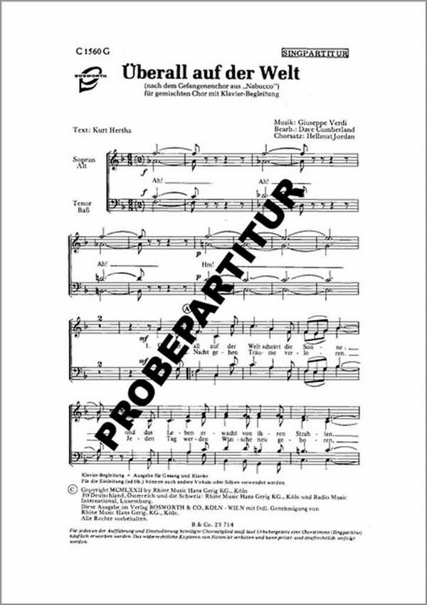 Überall auf der Welt&nbsp;&nbsp;für gem Chor und Klavier&nbsp;&nbsp;Chorpartitur