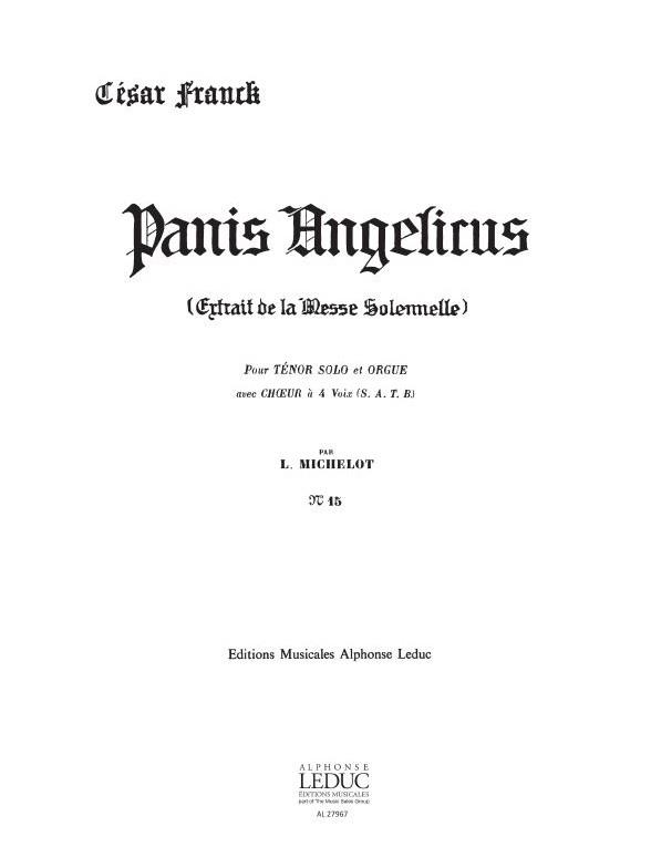 Panis Angelicus pour ténor, choeur mixte  et orgue  partition