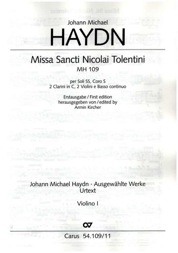 Missa Sancti Nicolai Tolentini MH109  für Soli, Frauenchor und Instrumente  Violine 1