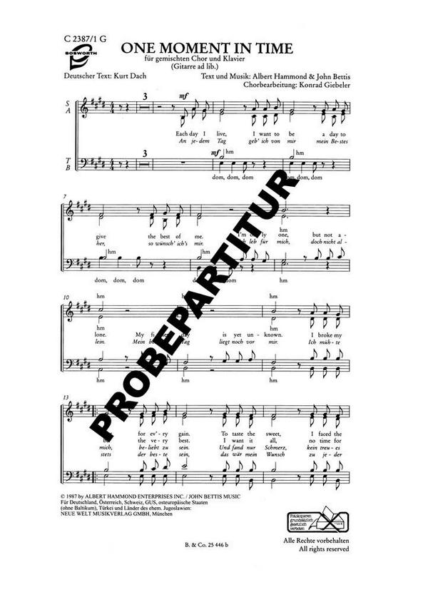 One Moment in Time&nbsp;&nbsp;für gem Chor und Klavier&nbsp;&nbsp;Chorpartitur