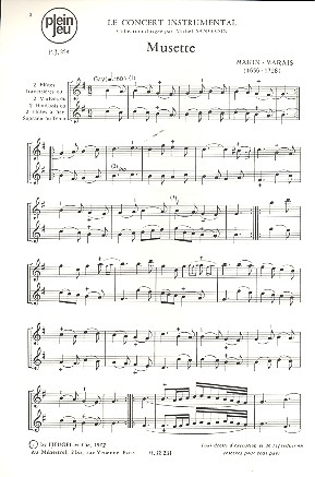 Musette pour 2 flutes traversieres (2 violons,  2 hautbois)  partition