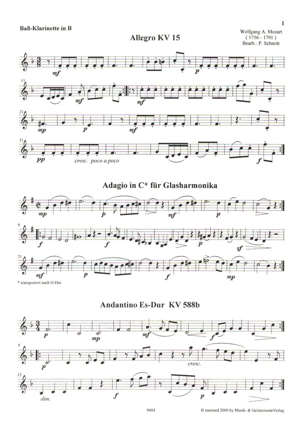 Frühe Trios für 2 Klarinetten und Bassetthorn  (3. Klarinette, Bassklarinette oder Fagott )  Bassklarinettenstimme