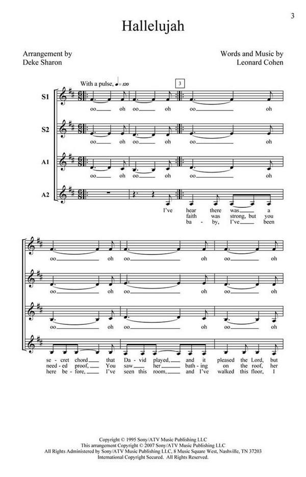 Hallelujah for female chorus a cappella  score  