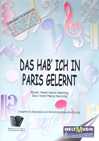 Das hab ich in Paris gelernt  für Akkordeon (Gesang/Gitarre)  