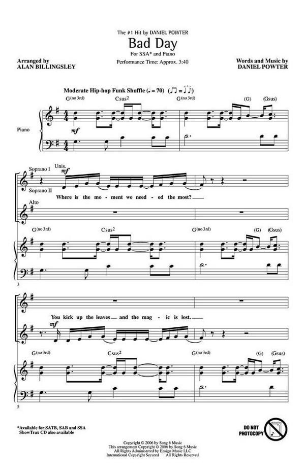 Bad Day&nbsp;&nbsp;for female chorus and piano&nbsp;&nbsp;score