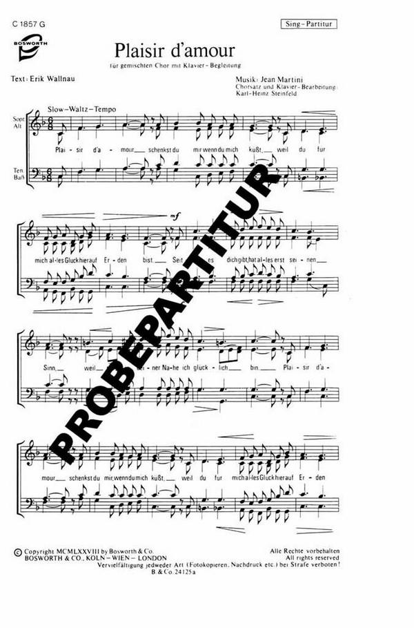 Plaisir d'amour  für gem Chor und Klavier  Chorpartitur