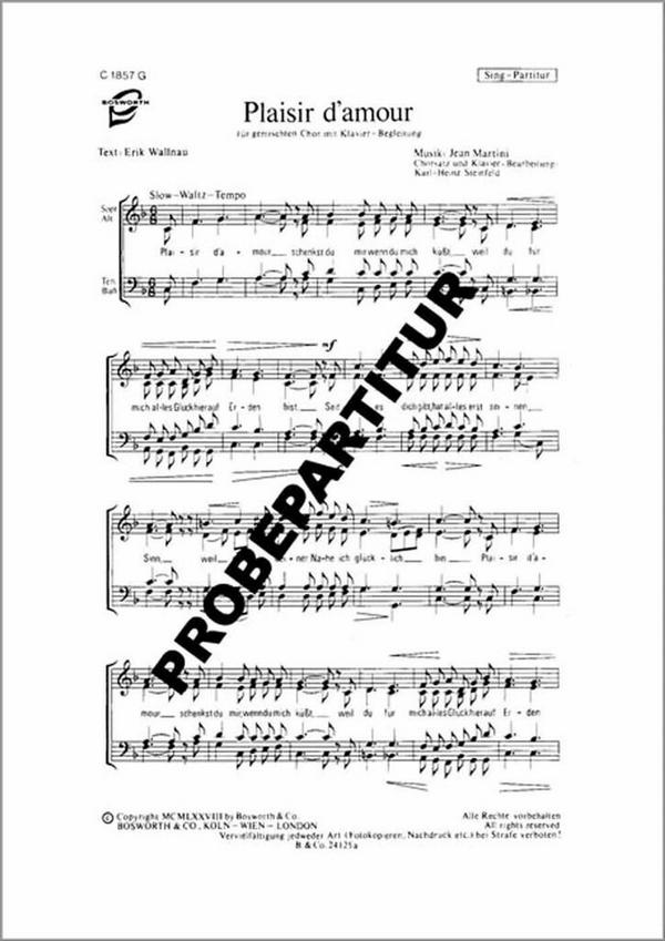Plaisir d'amour  für gem Chor und Klavier  Partitur