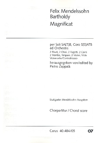 Magnificat D-Dur für Soli, gem Chor&nbsp;&nbsp;und Orchester&nbsp;&nbsp;Chorpartitur