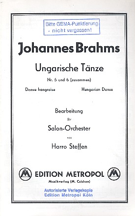 Ungarische Tänze Nr.5 und Nr.6&nbsp;&nbsp;für Salonorchester&nbsp;&nbsp;Direktion und Stimmen