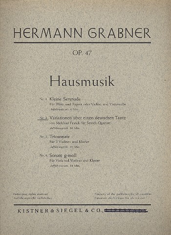 Variationen über einen deutschen  Tanz von Melchior Frank op.47,2  für Streichquartett,  Stimmen